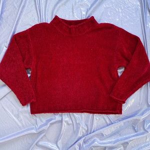 Vintage 1990’s Cropped Mock Neck Chenille Sweater